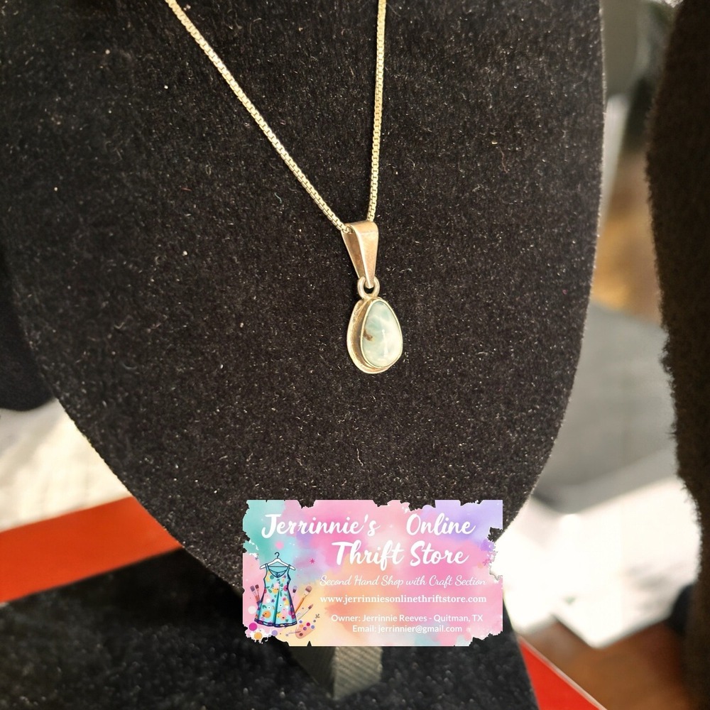 Sterling Silver 925 Larimar Teardrop Pendant Necklace Blue Stone Box Chain - Picture 2 of 4